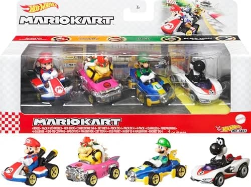 Hot Wheels Mario Kart Set of 4 Die-Cast Toy Cars | 1:64 Scale Replica for Kids 3+ thumbnail 1