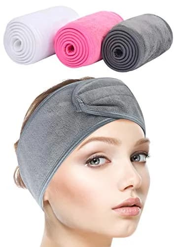 SINLAND Adjustable Spa Facial Headband 3 Pack Multicolor | Soft Microfiber Hair Wrap with Magic Tape for Face Washing, Yoga, Sports thumbnail 1