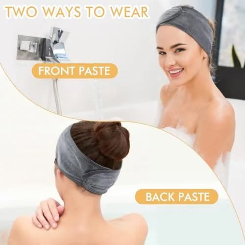 SINLAND Adjustable Spa Facial Headband 3 Pack Multicolor | Soft Microfiber Hair Wrap with Magic Tape for Face Washing, Yoga, Sports thumbnail 3