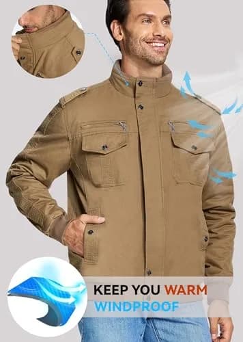 EKLENTSON Mens Winter Jacket with Multi Pockets Fleece Lined Military Coat | Regular Fit, Cotton Shell, Thick & Windproof (73-120c) thumbnail 4