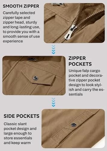 EKLENTSON Mens Winter Jacket with Multi Pockets Fleece Lined Military Coat | Regular Fit, Cotton Shell, Thick & Windproof (73-120c) thumbnail 6