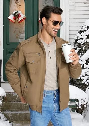 EKLENTSON Mens Winter Jacket with Multi Pockets Fleece Lined Military Coat | Regular Fit, Cotton Shell, Thick & Windproof (73-120c) thumbnail 2