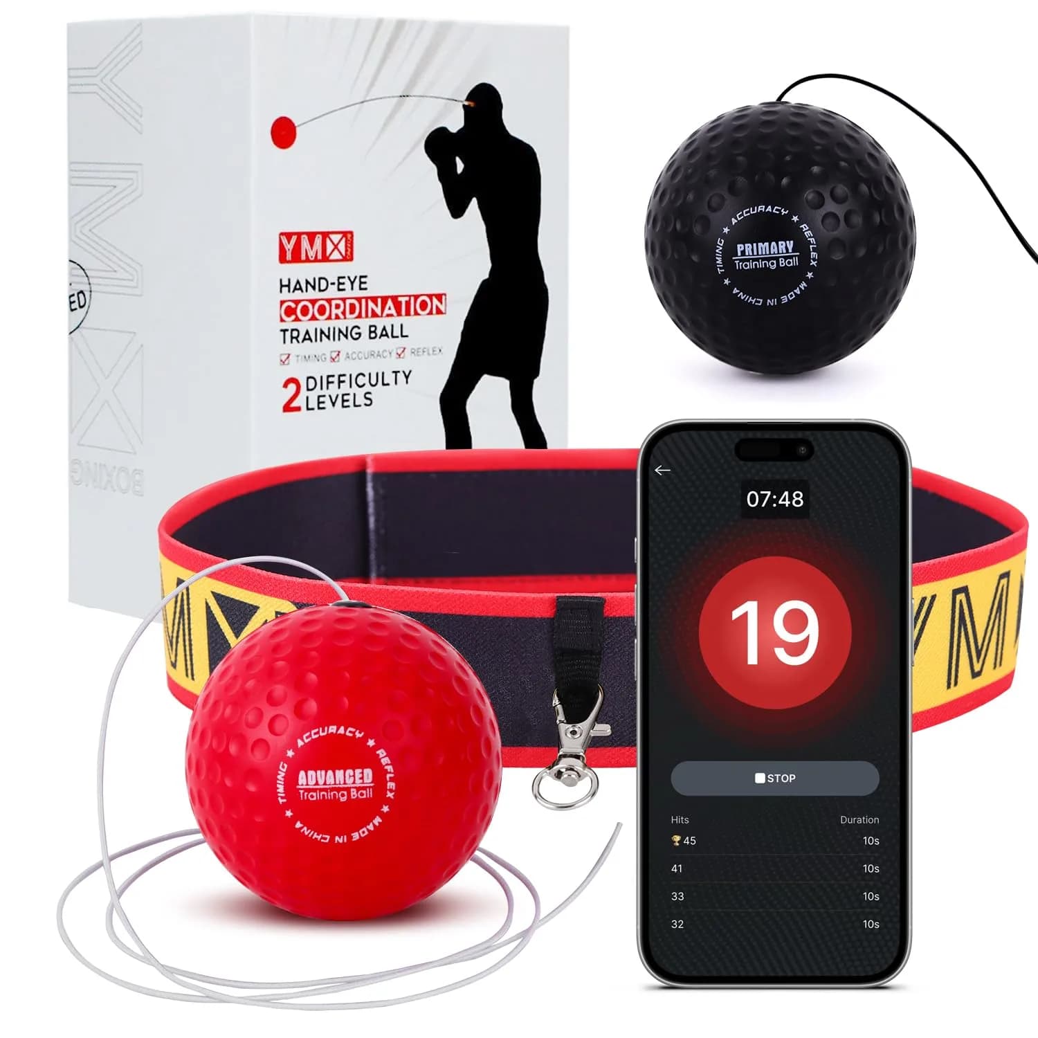 YMX BOXING Training Reflex Ball with Counter App & Headband | 150g (5.3oz)