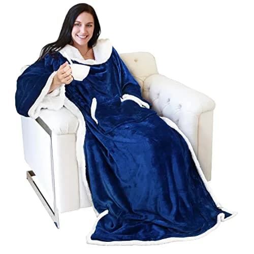 Catalonia Sherpa Wearable Blanket with Sleeves and Kangaroo Pocket | Cozy Plush Throw for Adults thumbnail 1