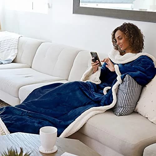 Catalonia Sherpa Wearable Blanket with Sleeves and Kangaroo Pocket | Cozy Plush Throw for Adults thumbnail 5