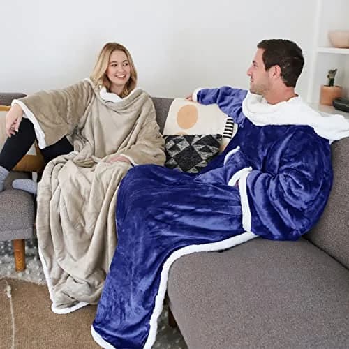 Catalonia Sherpa Wearable Blanket with Sleeves and Kangaroo Pocket | Cozy Plush Throw for Adults thumbnail 6