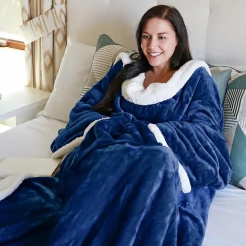 Catalonia Sherpa Wearable Blanket with Sleeves and Kangaroo Pocket | Cozy Plush Throw for Adults thumbnail 2