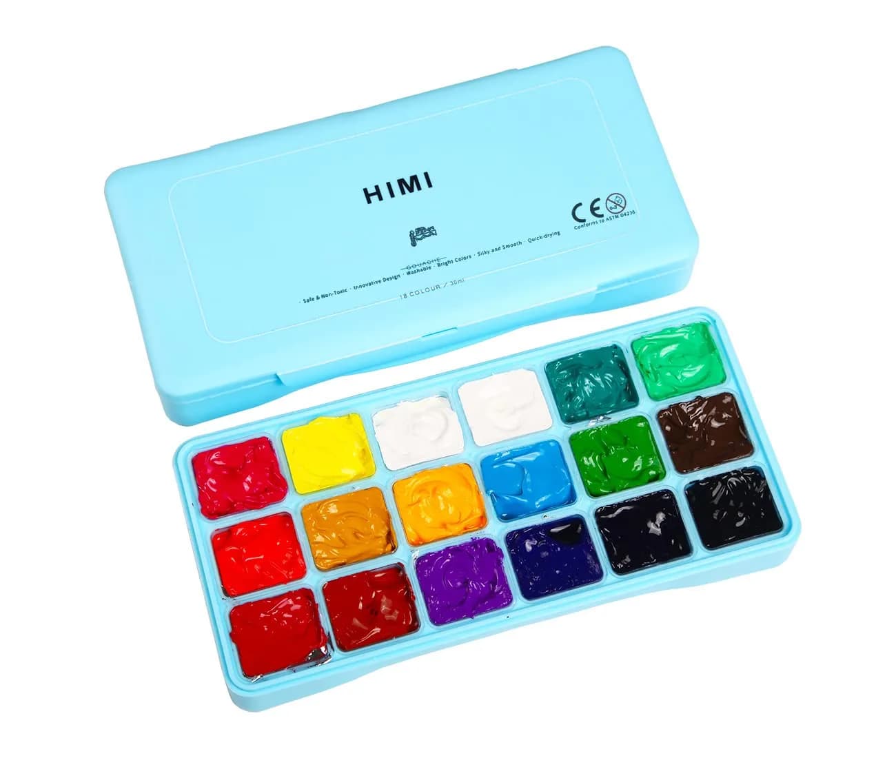 INK LAB Gouache Paint Set Jelly Cup 18 Vibrant Colors | Non Toxic, 30ml/Cup for Artists & Kids — Blue Case