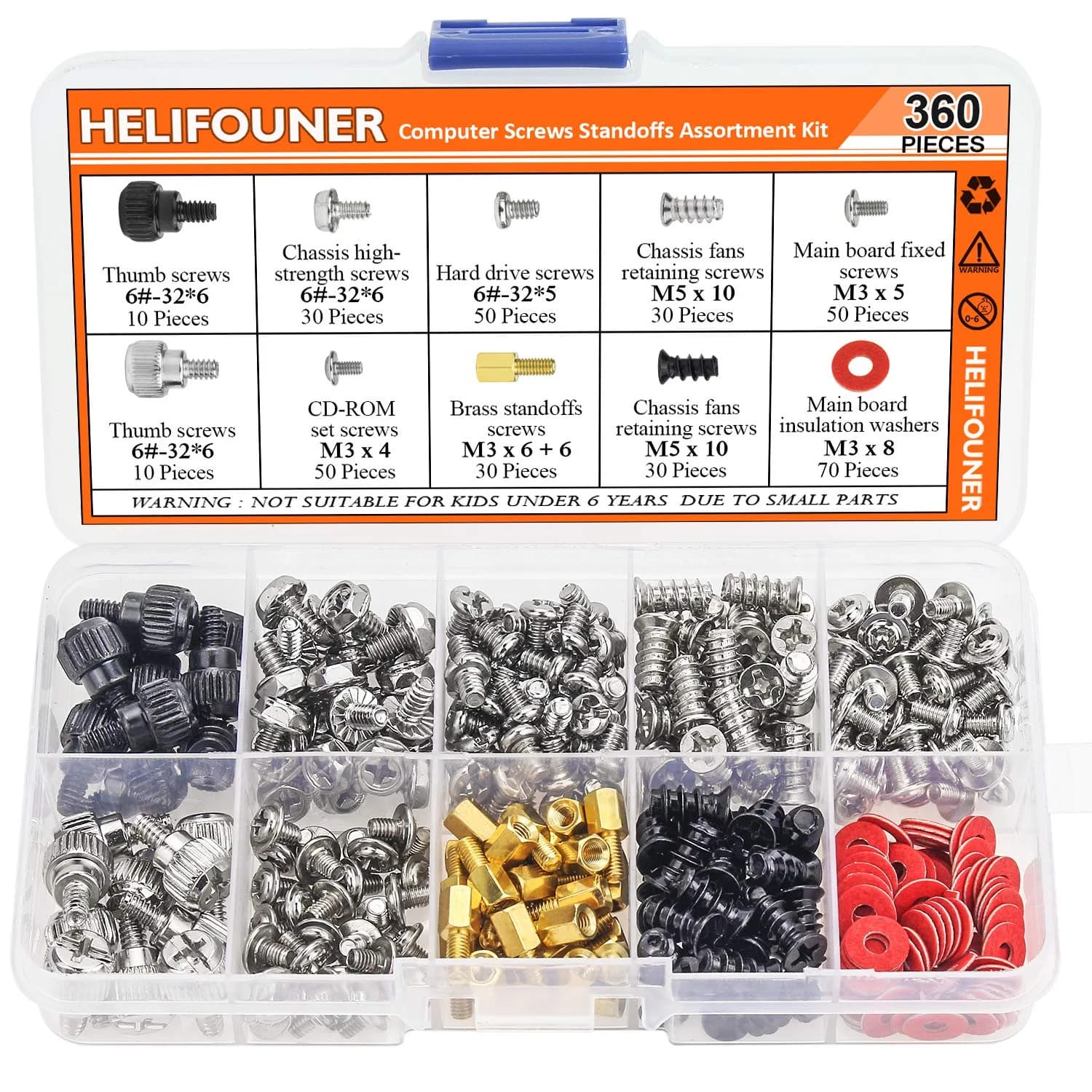 HELIFOUNER 360 Pieces Computer Screw Assortment Kit for Hard Drive, Motherboard, Fan, Power, Graphics | High-Quality Brass & Steel — Multicolored, computer screws kit