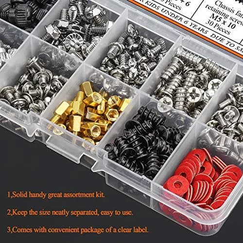 HELIFOUNER 360 Pieces Computer Screw Assortment Kit for Hard Drive, Motherboard, Fan, Power, Graphics | High-Quality Brass & Steel thumbnail 5