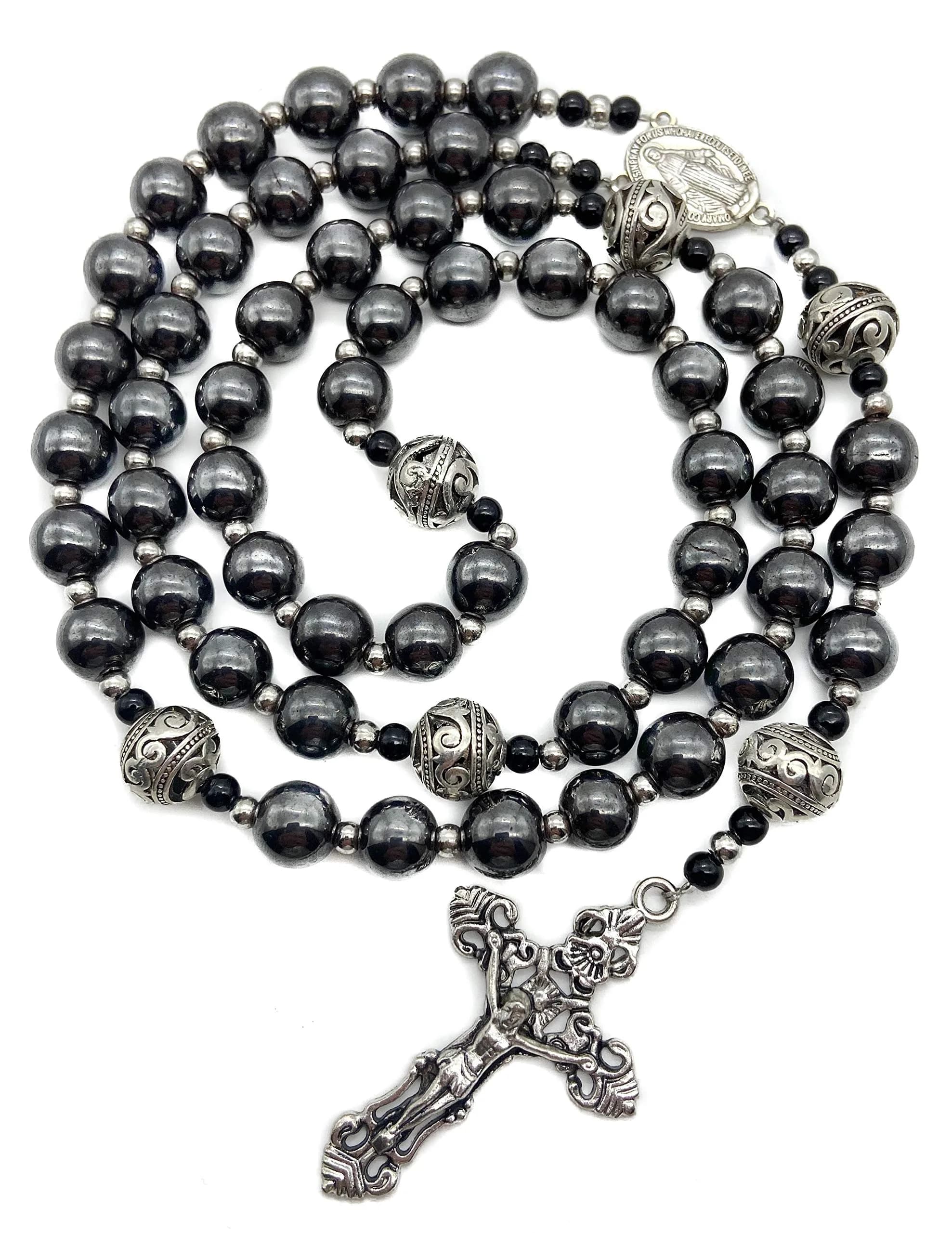 Nazareth Store Hematite Rosary Necklace for Men 50cm (20") | Devotional Strength & Spiritual Authority — Metal Beads