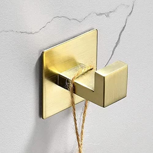 WOLIBEER Gold Coat Hooks - Self Adhesive, No Drill Towel Hooks for Bathroom & Kitchen - 2 Pack | Rustproof Brushed Gold Finish thumbnail 5