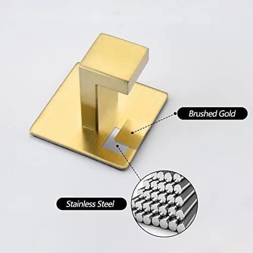 WOLIBEER Gold Coat Hooks - Self Adhesive, No Drill Towel Hooks for Bathroom & Kitchen - 2 Pack | Rustproof Brushed Gold Finish thumbnail 9