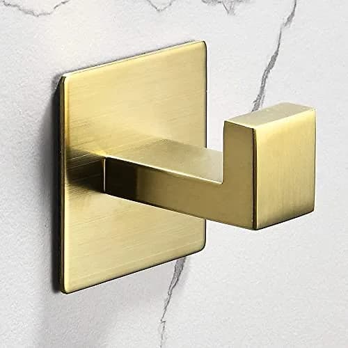 WOLIBEER Gold Coat Hooks - Self Adhesive, No Drill Towel Hooks for Bathroom & Kitchen - 2 Pack | Rustproof Brushed Gold Finish thumbnail 3