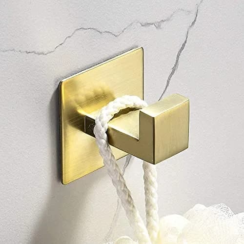 WOLIBEER Gold Coat Hooks - Self Adhesive, No Drill Towel Hooks for Bathroom & Kitchen - 2 Pack | Rustproof Brushed Gold Finish thumbnail 4