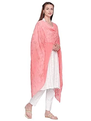 DUPATTA BAZAAR Embroidered Peach Chiffon Dupatta 94cm (37in) x 24cm (9.4in) | Aari Work Elegance thumbnail 4