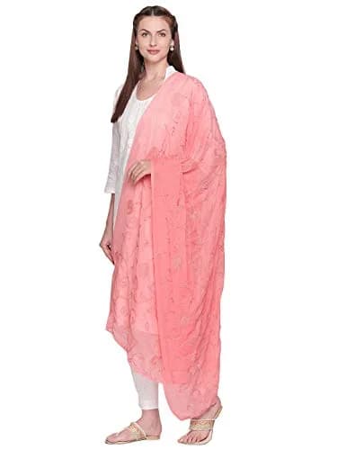 DUPATTA BAZAAR Embroidered Peach Chiffon Dupatta 94cm (37in) x 24cm (9.4in) | Aari Work Elegance thumbnail 2