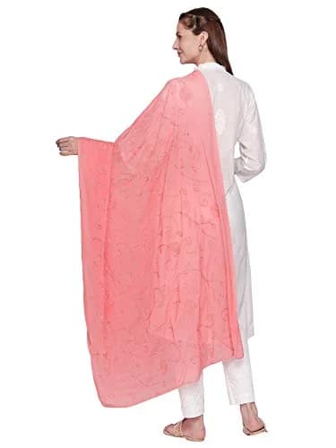 DUPATTA BAZAAR Embroidered Peach Chiffon Dupatta 94cm (37in) x 24cm (9.4in) | Aari Work Elegance thumbnail 3