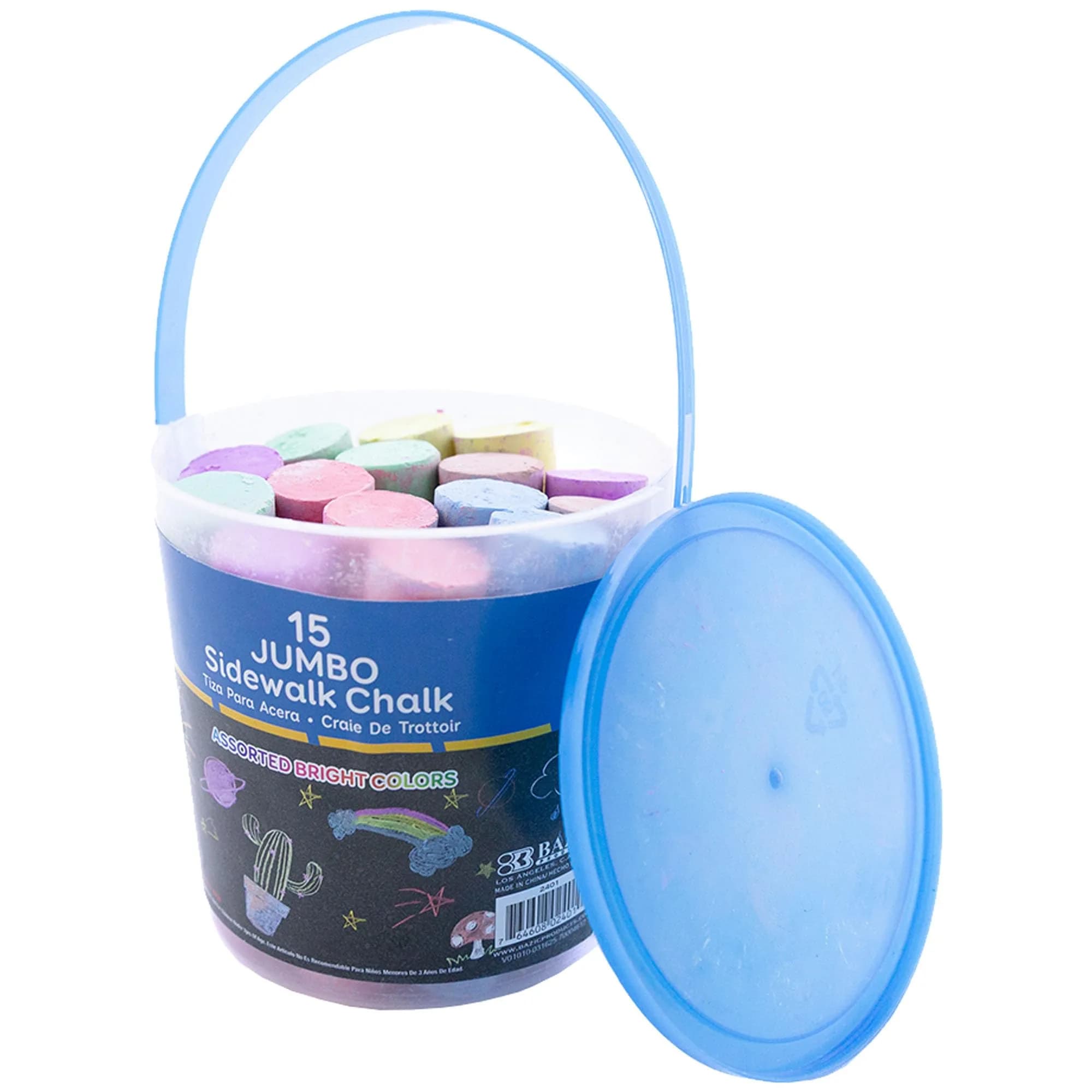 BAZIC PRODUCTS Jumbo Sidewalk Chalk, 15 Ct Bucket, Assorted Colors | Bold Outdoor Drawing — Assorted Colors