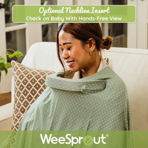 WeeSprout Nursing Cover Rosemary Stitch | Breathable Lenzing Modal Poncho with Hands-Free View thumbnail 4
