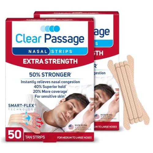 Clear Passage Extra Strength Nasal Strips, Tan 100 Count | Opens Nasal Passages for Improved Sleep & Snoring Relief thumbnail 1