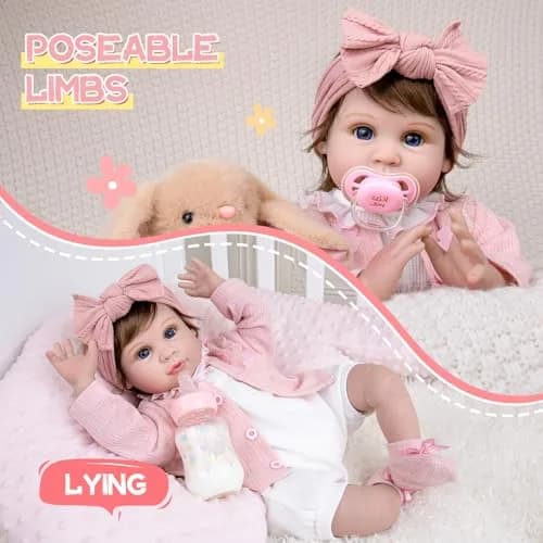 Aori Reborn Baby Dolls 22-Inch Lifelike Baby Girl Pink Outfit | Safe, Handcrafted, Perfect for Kids & Collectors thumbnail 5