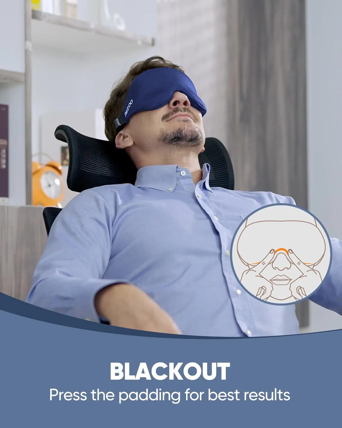 MZOO Luxury Sleep Eye Mask for Side Sleepers - Zero Eye Pressure 3D Blackout Blindfold, Soft Eye Shade Cover for Travel - C-Blue - view 4