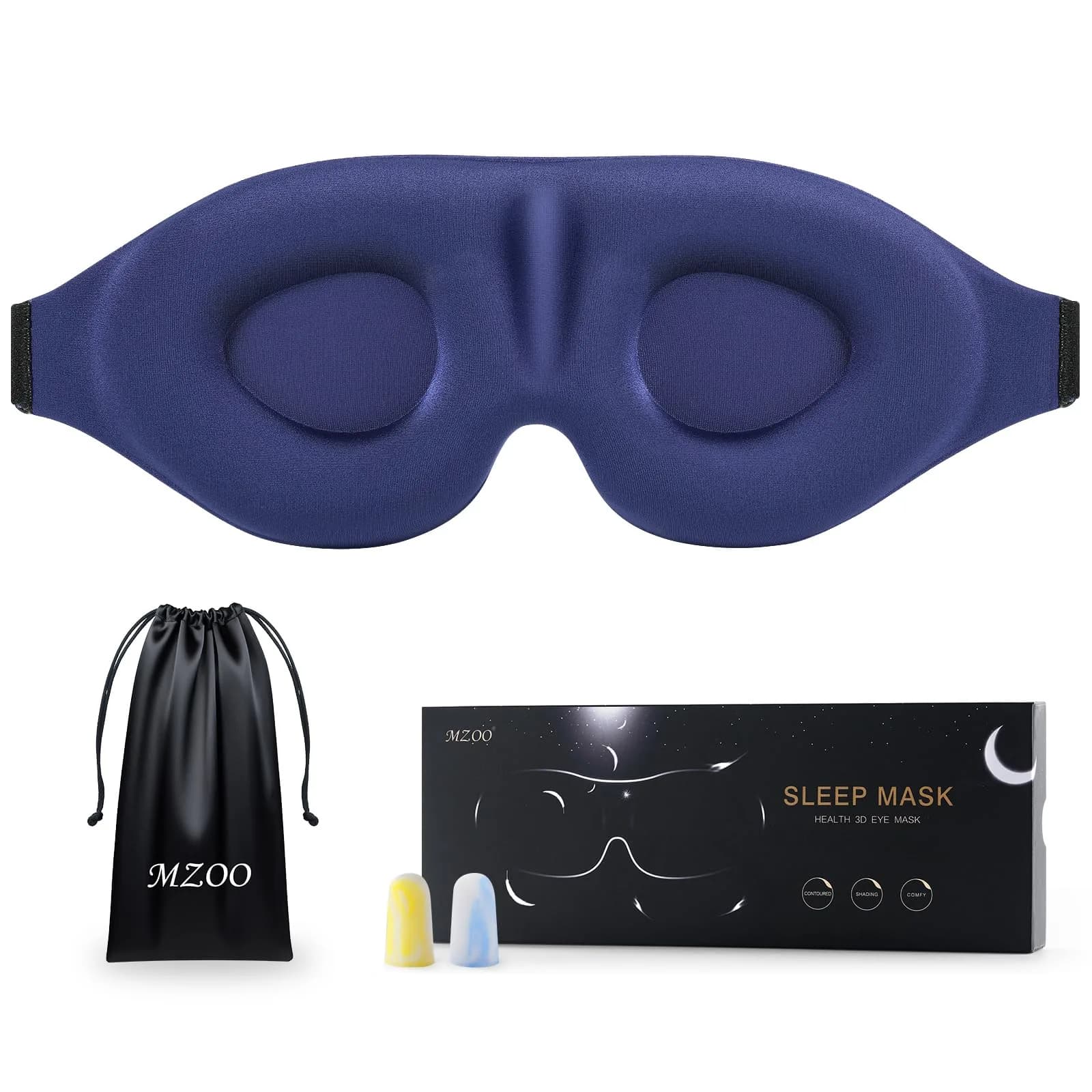 MZOO Luxury Sleep Eye Mask for Side Sleepers - Zero Eye Pressure 3D Blackout Blindfold, Soft Eye Shade Cover for Travel - C-Blue - main product image