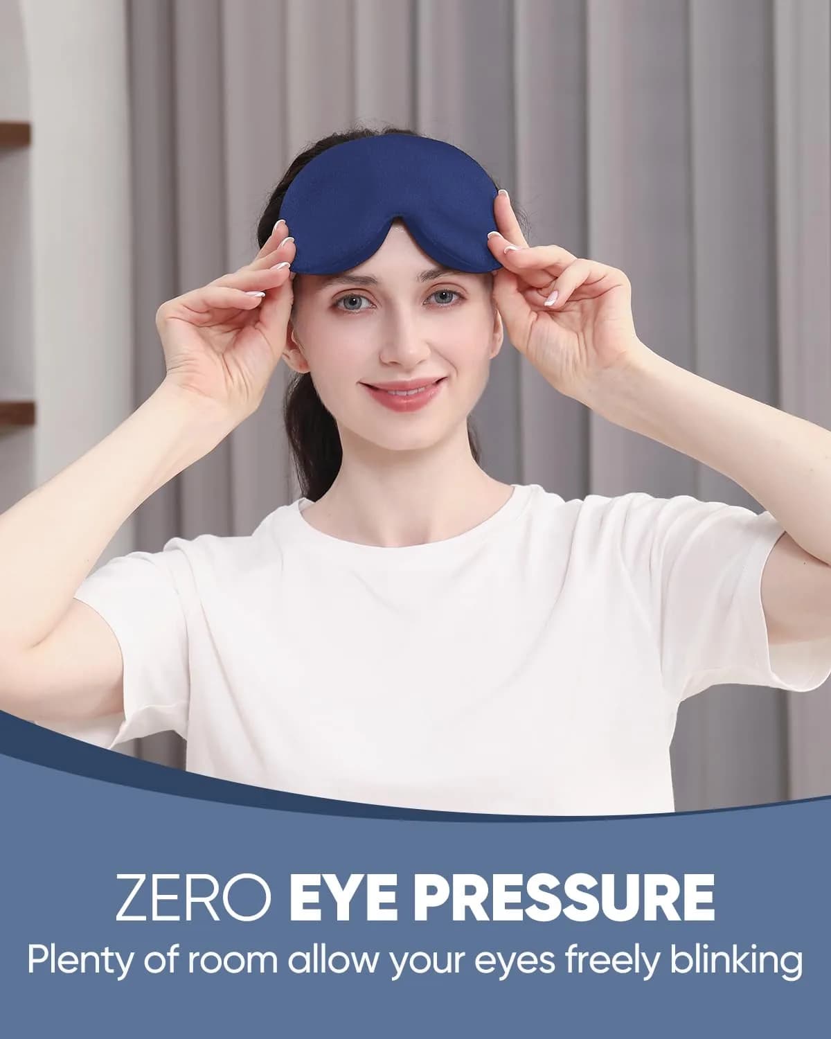 MZOO Luxury Sleep Eye Mask for Side Sleepers - Zero Eye Pressure 3D Blackout Blindfold, Soft Eye Shade Cover for Travel - C-Blue - view 2