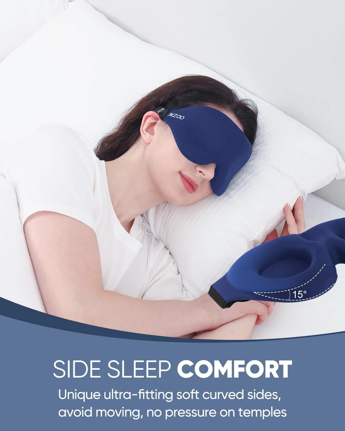 MZOO Luxury Sleep Eye Mask for Side Sleepers - Zero Eye Pressure 3D Blackout Blindfold, Soft Eye Shade Cover for Travel - C-Blue - view 3