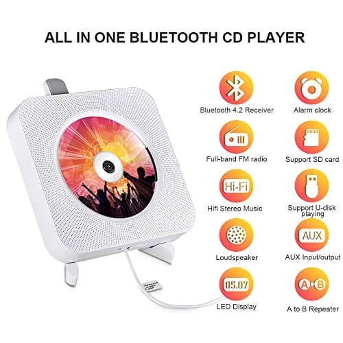 Qoosea Portable CD Player with Bluetooth Wall Mountable Home Audio Boombox 1 Disc, 540g (1.19 lb) | FM Radio, HiFi Speakers, Remote Control thumbnail 2