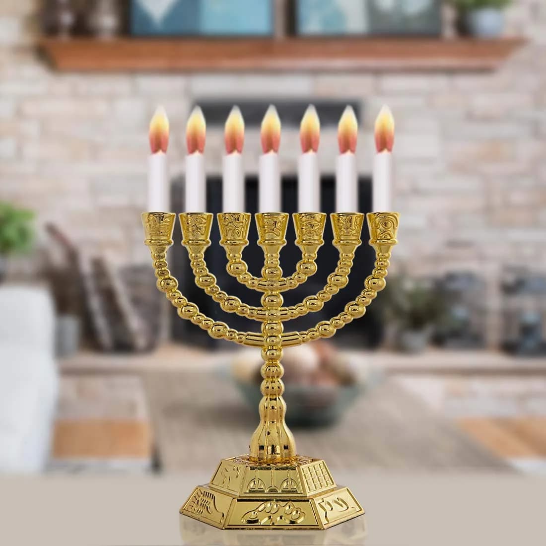 YU FENG 7-Branch Hanukkah Menorah Candle Holder 11cm (4.3 inch) | Religious Tabletop Decor - view 6