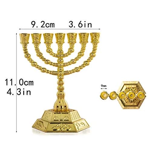 YU FENG 7-Branch Hanukkah Menorah Candle Holder 11cm (4.3 inch) | Religious Tabletop Decor thumbnail 2