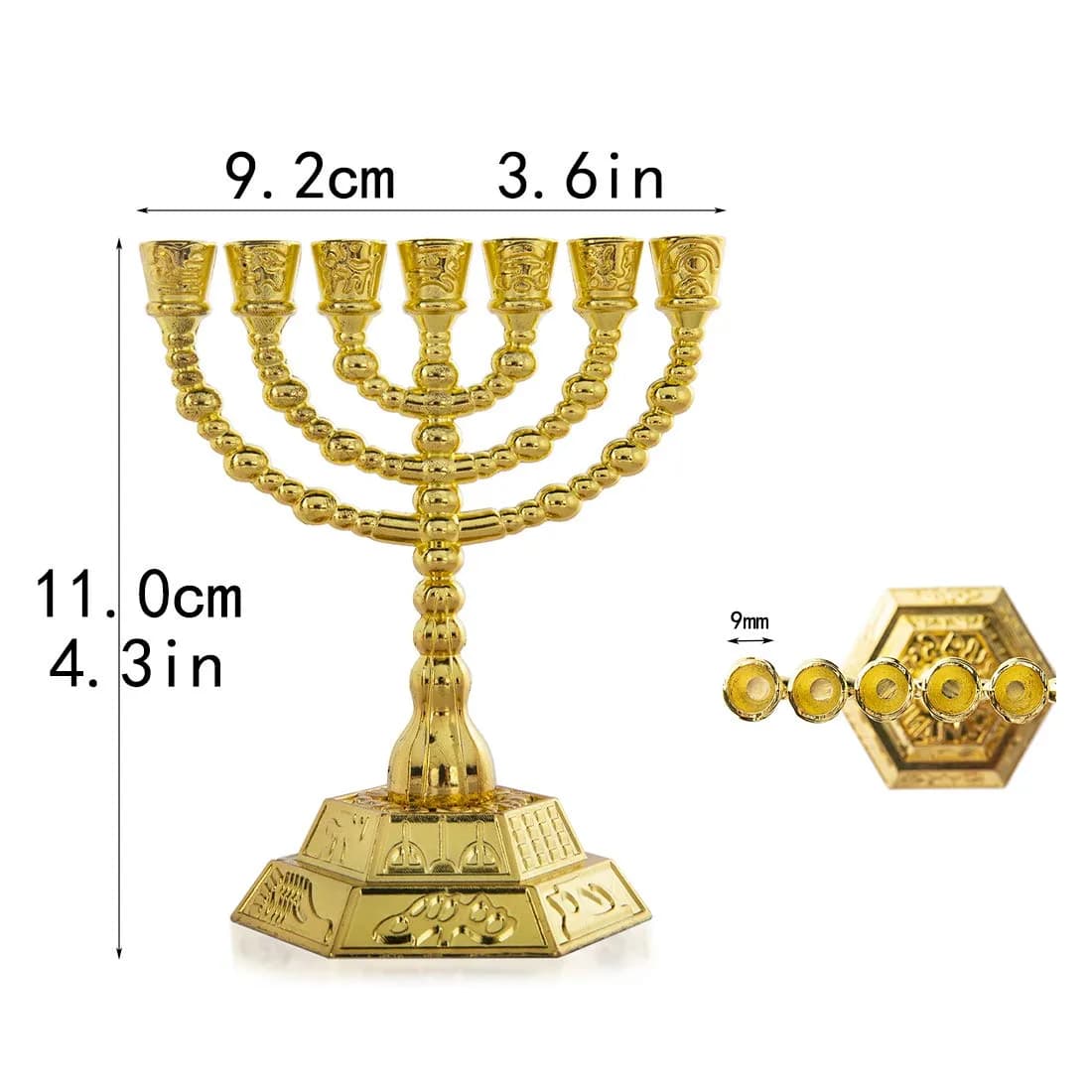 YU FENG 7-Branch Hanukkah Menorah Candle Holder 11cm (4.3 inch) | Religious Tabletop Decor - view 2