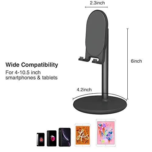 Bright Stone Adjustable Phone Stand for Desk, Black | Compatible with 4"-12.9" Phones/Tablets/iPhone/iPad/Switch thumbnail 5