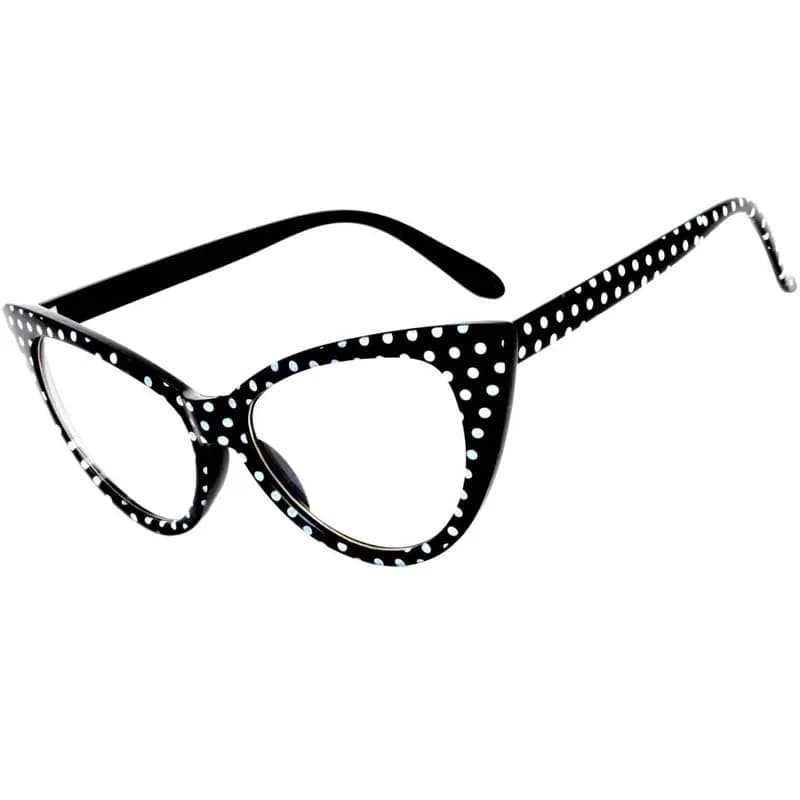 OWL Cat Eye Glasses for Women Vintage - Black White Polka Dots Frame Clear Lens | Small Fit Retro Style thumbnail 4