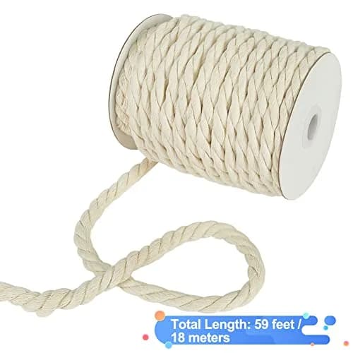 Tenn Well 8mm Macrame Cord 18m (59 Feet) Beige 3-Ply Twisted Cotton Rope | Crafting & Wall Hangings thumbnail 4