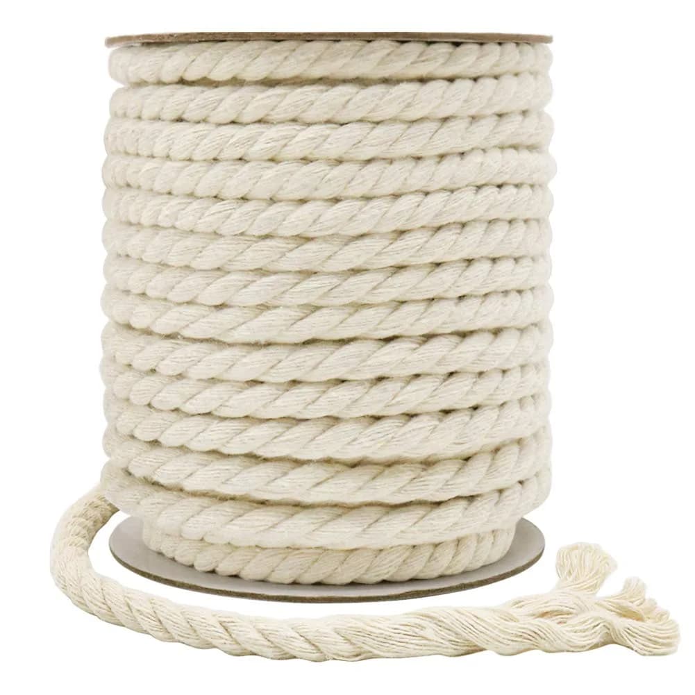 Tenn Well 8mm Macrame Cord 18m (59 Feet) Beige 3-Ply Twisted Cotton Rope | Crafting & Wall Hangings - main product image