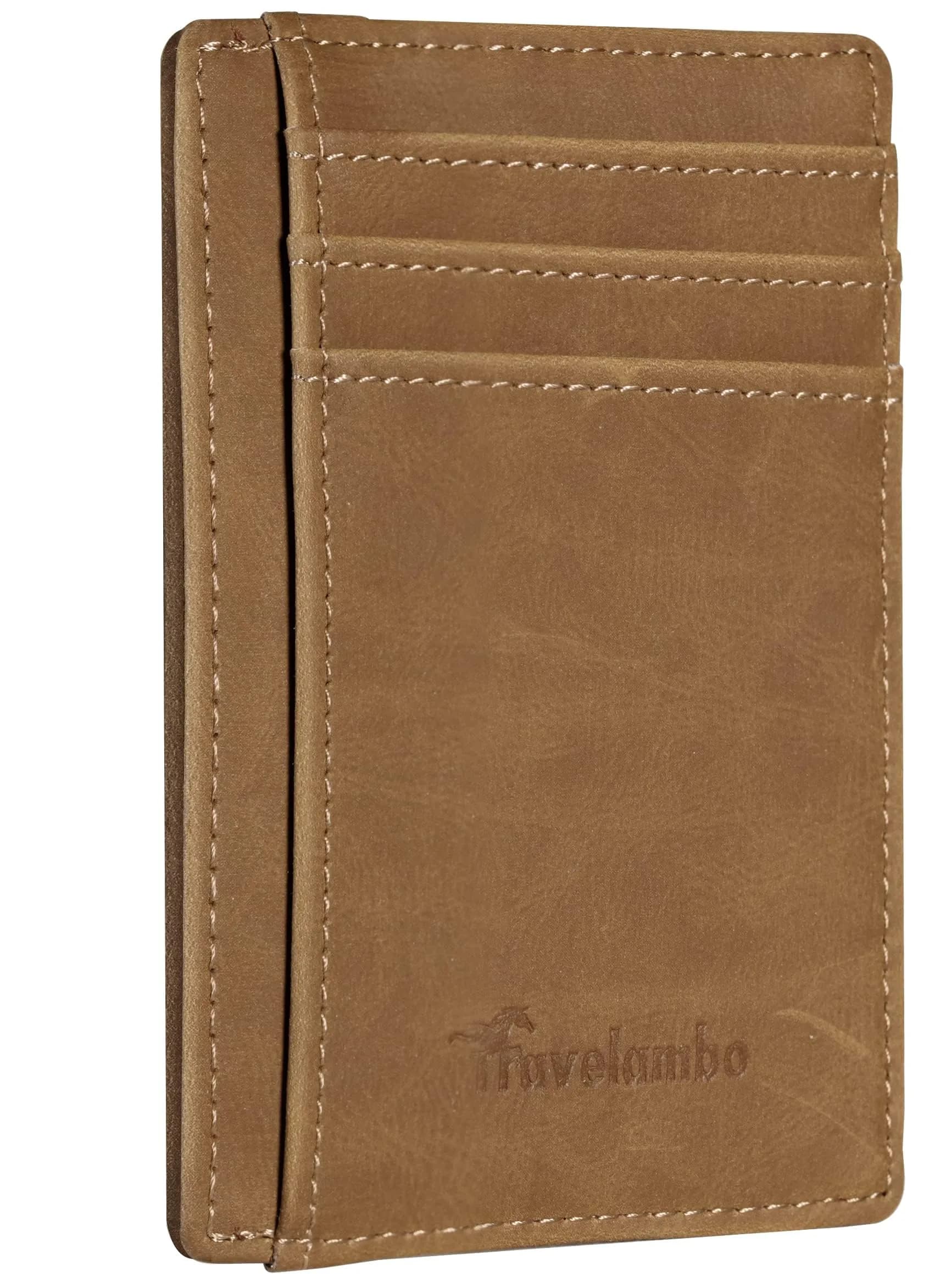 Travelambo Slim Wallet Front Pocket Minimalist Leather RFID Blocking Medium Size — CH Khaki