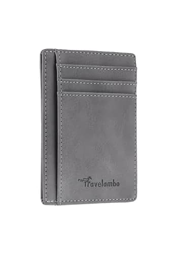 Travelambo Slim Wallet Front Pocket Minimalist Leather RFID Blocking Medium Size thumbnail 1