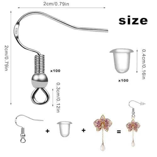GooDay 925 Sterling Silver Earring Hooks 20mm (0.78 inch) | 100 Pcs Fish Hook Ear Wires with 100 Pcs Rubber Backs thumbnail 4