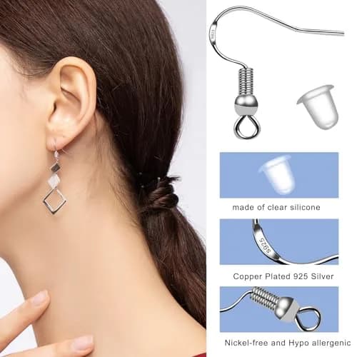 GooDay 925 Sterling Silver Earring Hooks 20mm (0.78 inch) | 100 Pcs Fish Hook Ear Wires with 100 Pcs Rubber Backs thumbnail 3