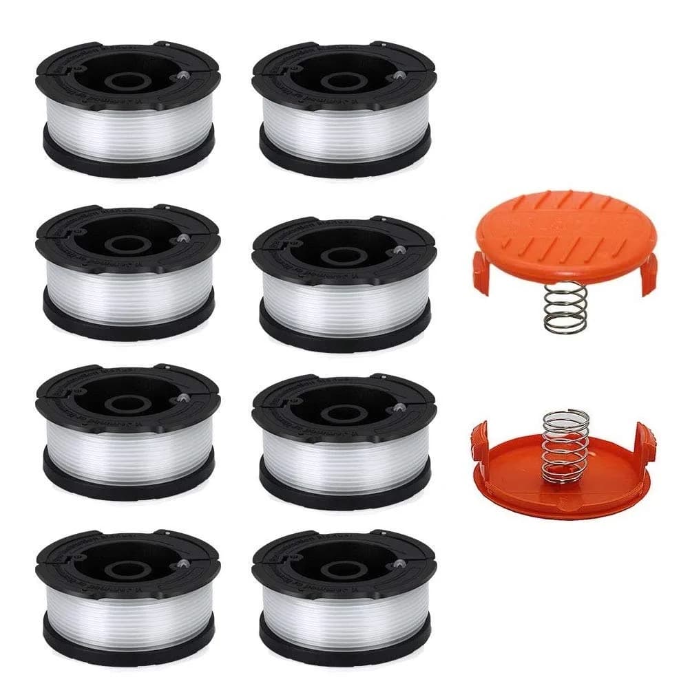 Lucky Seven AF-100 Spool Compatible with Black & Decker AF-100-3ZP 0.065" String Trimmer Line Replacement for GH900 GH600 String Trimmer (8 Spools + 2 Caps and Springs) | Premium Replacement for Black & Decker — Black