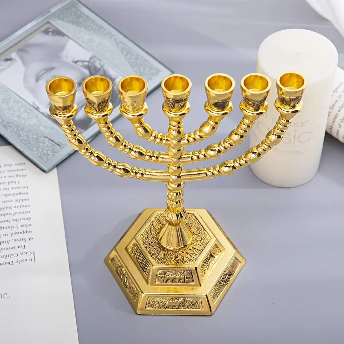 YU FENG 7 Branch Menorah Candle Holder 15.8cm (6.22 inches) | Hanukkah Decoration for Shabbat & Tabernacle - view 5