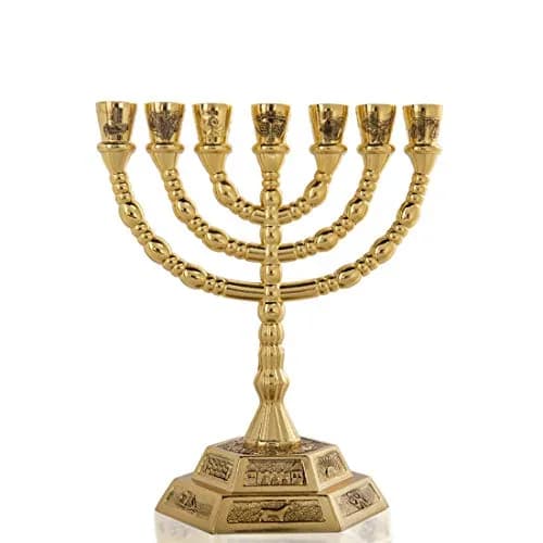 YU FENG 7 Branch Menorah Candle Holder 15.8cm (6.22 inches) | Hanukkah Decoration for Shabbat & Tabernacle thumbnail 1
