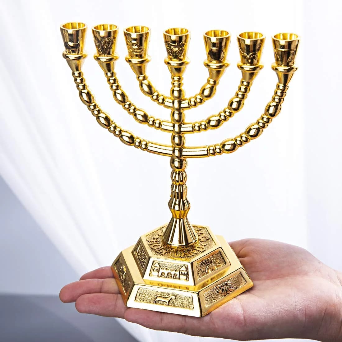 YU FENG 7 Branch Menorah Candle Holder 15.8cm (6.22 inches) | Hanukkah Decoration for Shabbat & Tabernacle - view 4