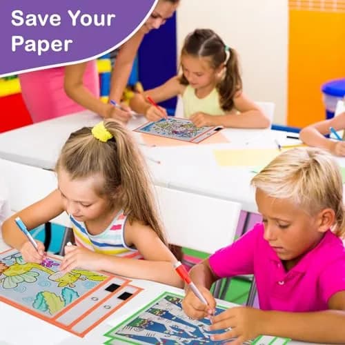 Ufamrine 6 Pcs Dry Erase Pockets Sleeves Colorful, Job Ticket Holders 25cm x 33cm | Reusable Plastic Sleeves for Classroom thumbnail 6