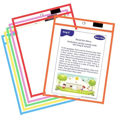 Ufamrine 6 Pcs Dry Erase Pockets Sleeves Colorful, Job Ticket Holders 25cm x 33cm | Reusable Plastic Sleeves for Classroom thumbnail 1