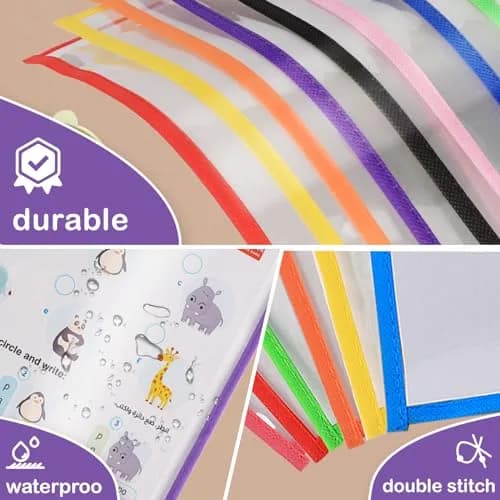 Ufamrine 6 Pcs Dry Erase Pockets Sleeves Colorful, Job Ticket Holders 25cm x 33cm | Reusable Plastic Sleeves for Classroom thumbnail 7