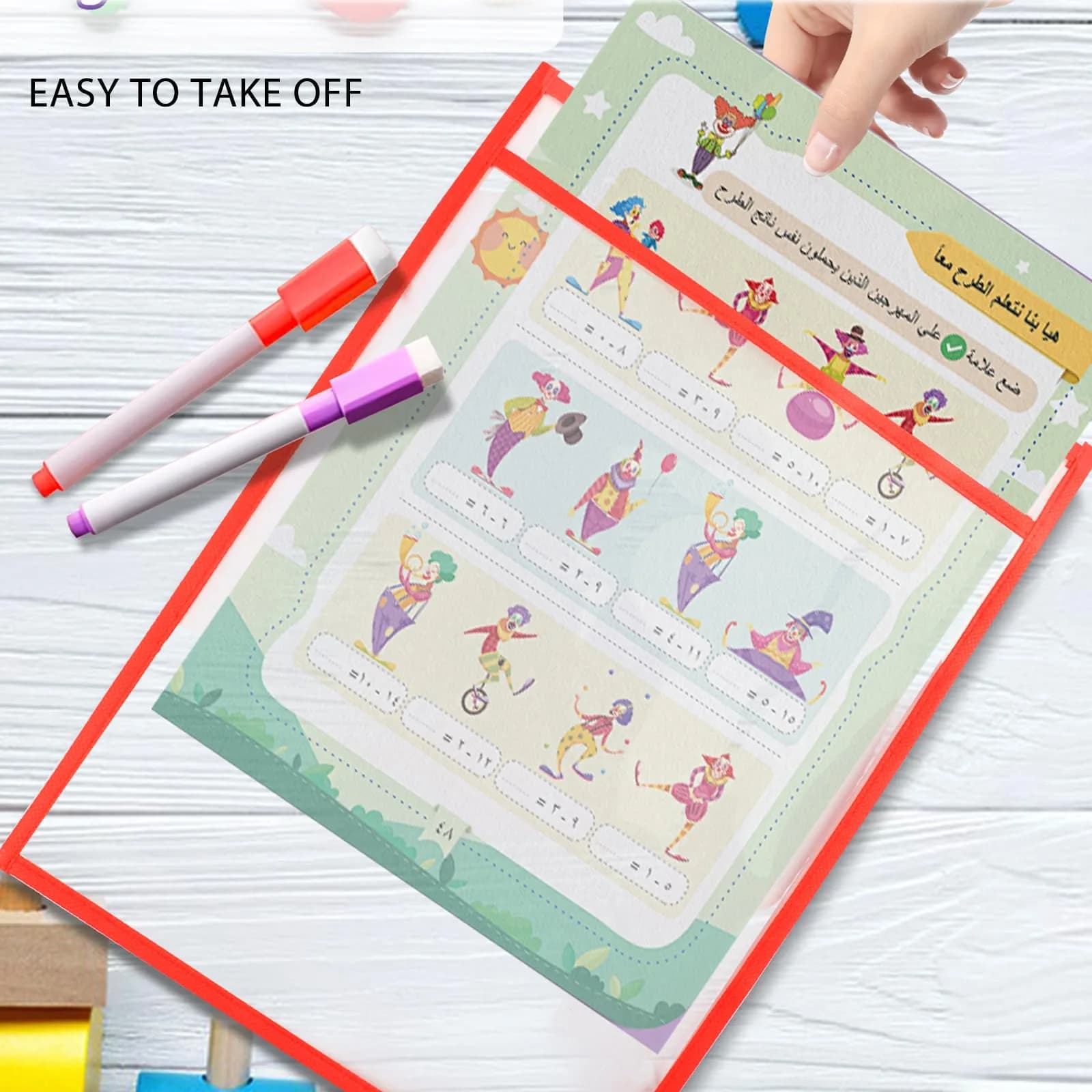 Ufamrine 6 Pcs Dry Erase Pockets Sleeves Colorful, Job Ticket Holders 25cm x 33cm | Reusable Plastic Sleeves for Classroom - view 4